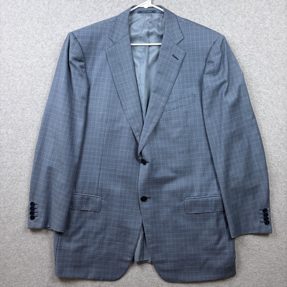 Ermenegildo Zegna Sport Coat Blazer Mens 48L Blue Houndstooth Windowpane Wool